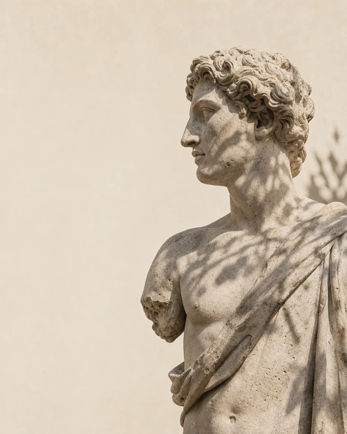 Classical marble statue in warm gallery light